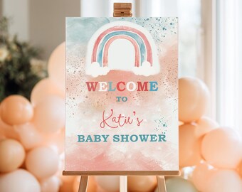 Rainbow Baby Shower Welcome Sign, Boho Rainbow Baby, Baby Girl Welcome, Baby Sprinkle Sign, Pastel Baby Shower