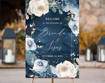 Printed or Digital Navy Floral Wedding Welcome Sign, W507-1 - Etsy