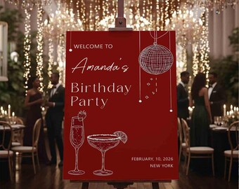 Cocktail Birthday Welcome Sign, Martini Birthday Party, Birthday Bar Sign, Birthday Brunch Welcome, Champagne Birthday