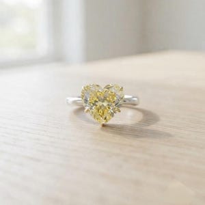 4 CT Yellow colour Heart cut Moissanite Ring, 10mm Canary Diamond Alternative in 925 Sterling Silver, Solitaire Engagement Ring
