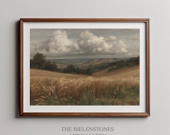 Weizenfeld Gemälde Druck: Goldene Sommerlandschaft im Vintage Stil Öl (Digitaler Download)