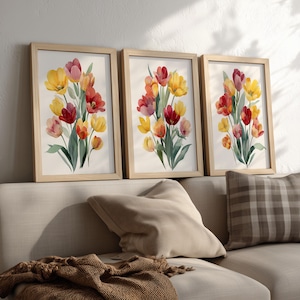Tulip Print Set: Warm Watercolor Floral Wall Art for Joyful Decor (Digital Download)