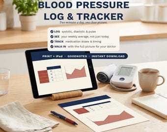 Blood Pressure Log Printable | Hypertension Tracker | Systolic, Diastolic & Pulse Chart | Medication Log, Doctor Prep | Print + iPad