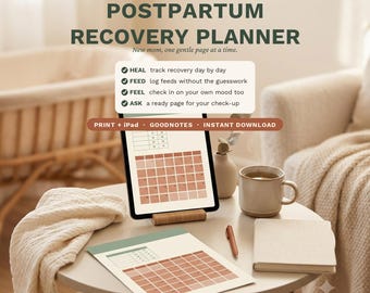 Postpartum Recovery Planner | New Mom Tracker | Printable Digital Postpartum Checklist | GoodNotes iPad Planner | Self Care Journal