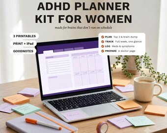 ADHD Planner Bundle for Women, Daily and Weekly Planner plus Symptom Medication Tracker, Printable Kit, iPad GoodNotes, Digital Download