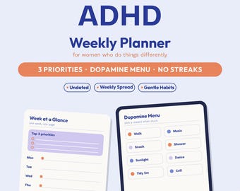 ADHD Weekly Planner for Women Printable | Neurodivergent Weekly Organizer | Dopamine Menu, Energy Batching, Undated | Print + iPad