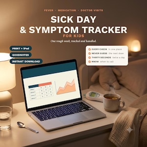Ziekte- en symptoomtracker voor kinderen, koortslogboek, compatibel met GoodNotes voor iPad, medicatieoverzicht, printbare PDF ter voorbereiding op een doktersbezoek