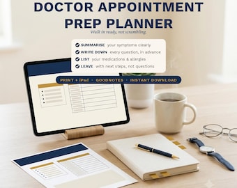 Doctor Appointment Tracker Printable | Symptom Log, Questions to Ask & Medication List | Appointment Prep | Print + iPad
