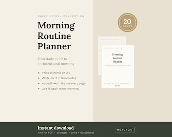 Morning Routine Planner Printable | 20 Page Daily Journal, Habit Tracker, Gratitude Log | A4 US Letter iPad GoodNotes | Instant Download