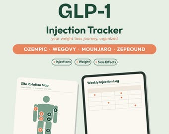 GLP-1 Injection Tracker Printable | Ozempic Wegovy Mounjaro Zepbound Weight Loss Log | Semaglutide Dose & Site Rotation | Side Effect Diary