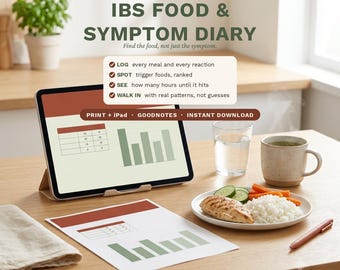 IBS Food and Symptom Diary Printable | Low FODMAP Trigger Tracker | Bowel Movement, Bloating & Elimination Diet Log | Print + iPad