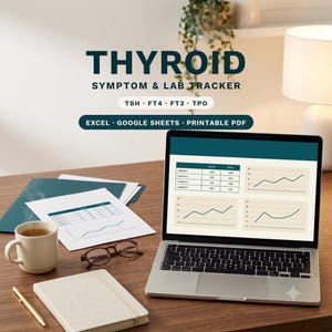 Hashimotos & Thyroid Symptom Tracker | Google Sheets Excel Spreadsheet | TSH FT4 FT3 Lab Results Log | Printable PDF | Hypothyroidism