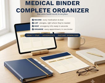 Medical Binder Printable | Complete Health Record Organizer | Medication, Allergy, Emergency & Appointment Log | Caregiver + iPad