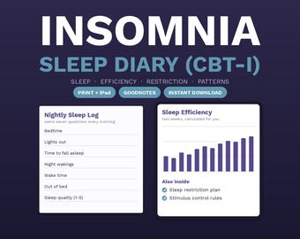 Insomnia Sleep Diary Printable | CBT-I Sleep Tracker | Sleep Restriction, Efficiency & Stimulus Control Log | Print + iPad