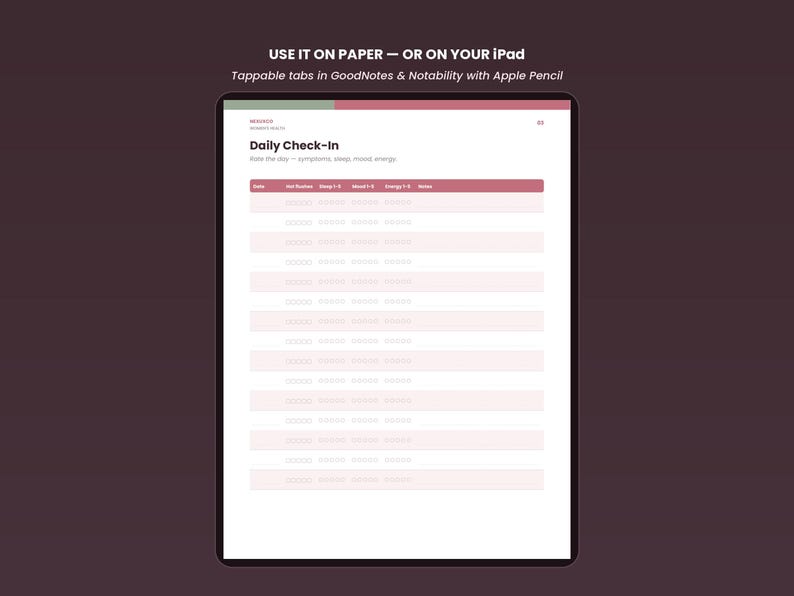 Perimenopause and Menopause Symptom Tracker Printable | Hot Flush, Cycle, Sleep & HRT Log | Night Sweats, Mood, Doctor Prep + iPad image 3