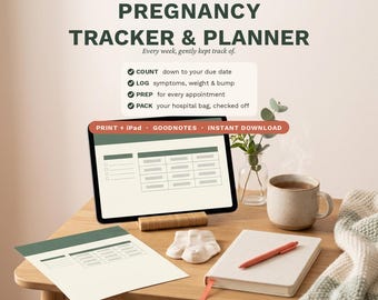 Pregnancy Planner Printable | Pregnancy Tracker, Due Date, Symptom Log, Doctor Appointment Prep & Hospital Bag Checklist | Print + iPad