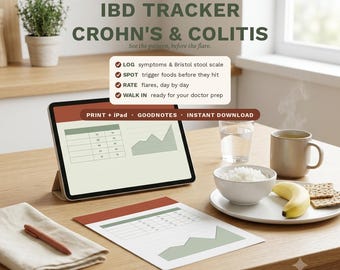 IBD Tracker Printable | Crohn's and Colitis Symptom Log | Flare, Bristol Stool Chart, Medication | A4 US Letter iPad GoodNotes
