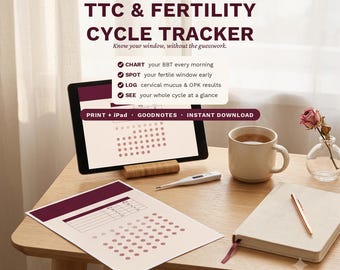 TTC & Fertility Cycle Tracker Printable | BBT Chart, Ovulation, Fertile Window Log | Cervical Mucus, OPK Test Tracker | iPad + Print