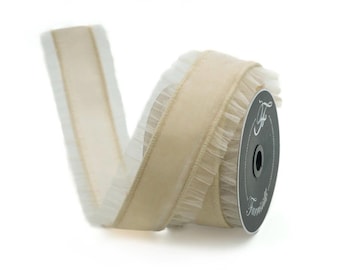 Sheer Ruffle 3” Cream Velvet Farrisilk Designer Ribbon