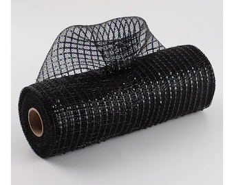 10" Poly Deco Mesh: Wide Foil Metallic Black