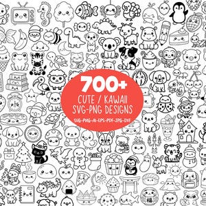 MegaPack Cute Kawaii SVG, Kawaii Animals SVG, Cute Food SVG, Cartoon svg, Cricut Cut Files, Cute png Clipart, Kawaii designs, Cute cricut