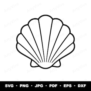 SVG de concha marina, SVG de concha de vieira, imágenes prediseñadas de playa, PNG de concha costera, archivo de corte de vida marina, diseño náutico minimalista para Cricut