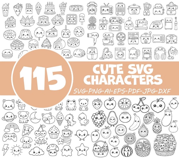 110+ Cute Kawaii SVG Bundle, Cute Character SVG, Kawaii Food SVG, Cute Icons svg, Printable svg, Cricut, png dxf eps, Kawaii Bundle
