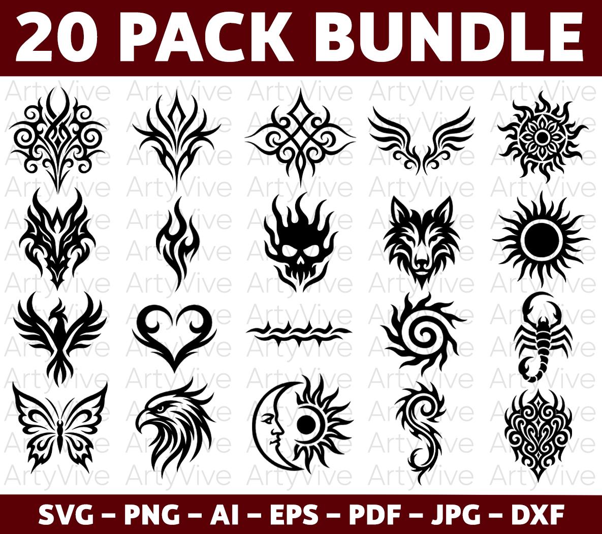 Tribal Tattoo Designs Bundle, Neo Tribal SVG, Symmetrical Tribal