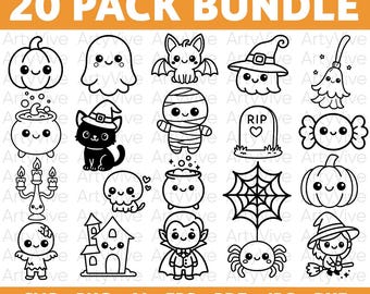 Cute Spooky SVG Bundle, Kawaii Ghost & Witch clipart, Halloween cute designs SVG, Cute Halloween SVG Cliparts, Cutting files for Cricut