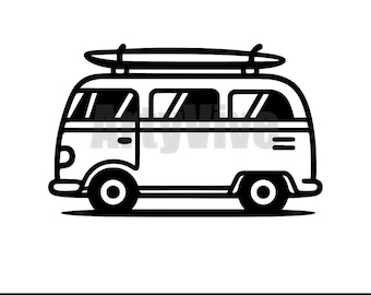Surf Van SVG, Beach Van SVG, Camper Van SVG, Retro Van with Surfboard svg, Summer svg, Vanlife design, Cricut Cut File, png dxf eps