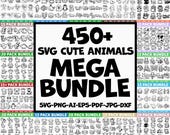 450+ Cute Animals SVG Mega Bundle, Kawaii Animal SVG Bundle, Cricut & Silouhette, Cartoon Animal Designs, png dxf eps ai jpg, Commercial Use