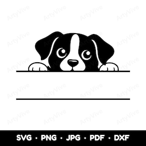 Dog Peeking SVG, Puppy Split Monogram Frame SVG, Dog Name Sign, Cute Dog Head design, Pet Name Frame Cut File, Cricut Silhouette dxf png
