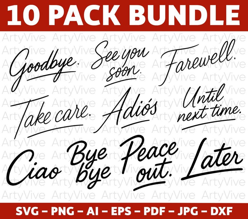 Goodbye SVG Bundle, Farewell Quotes Designs, Handwritten Goodbye ...