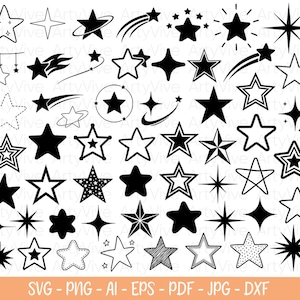 50+ Star SVG Bundle, Shooting Star SVG, Sparkle Star SVG, Celestial Stars Clipart, Doodle Star svg, Cricut Star, Outline & Silhouette Stars