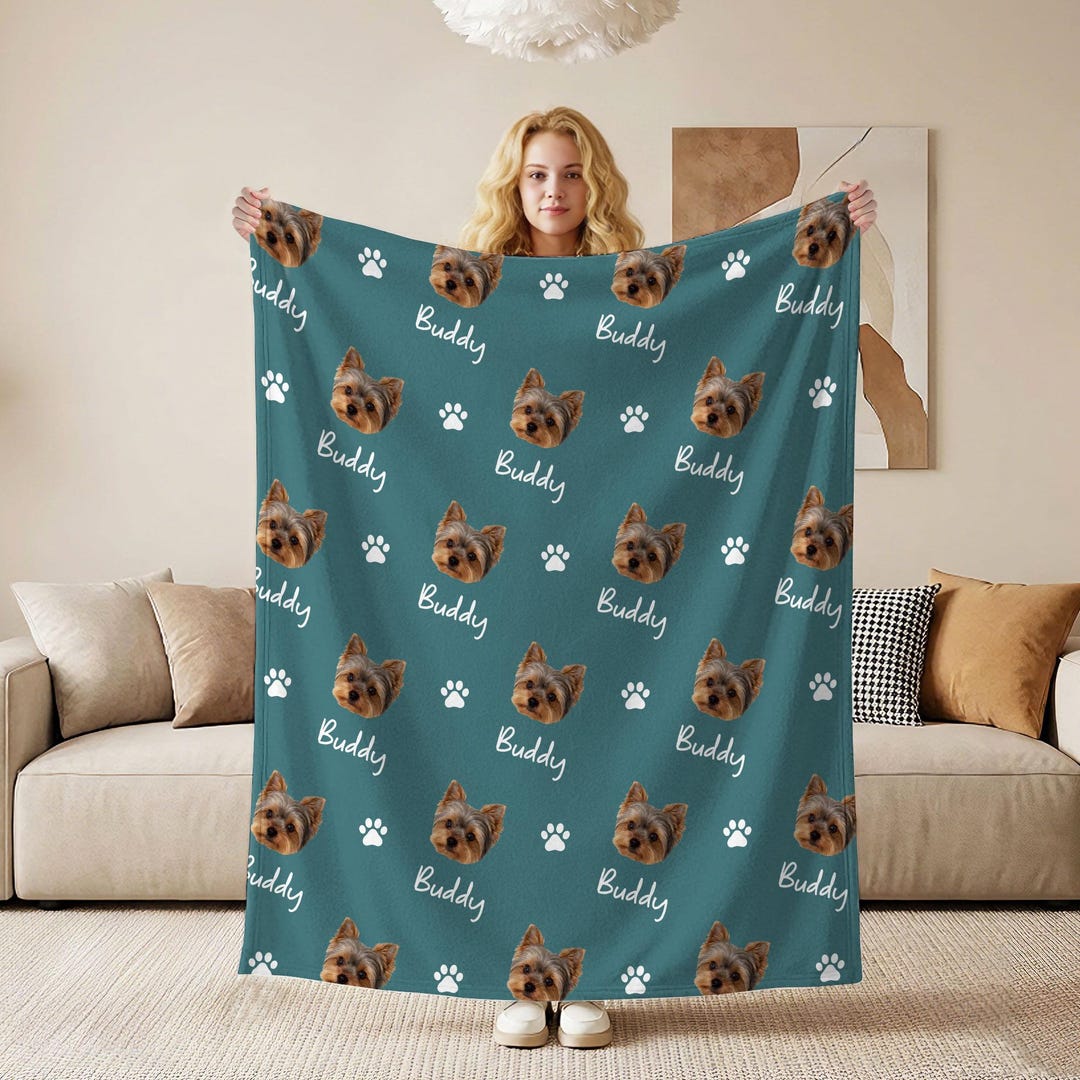Custom Pet Photo Blanket With Name, Personalized Dog or Cat Picture ...