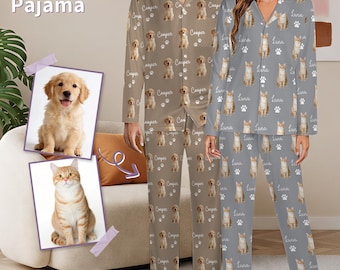 Pigiama personalizzato per animali domestici, pigiama con foto del muso del cane e nome, pigiama personalizzato con nome dell'animale, pigiama con ritratto del cane, regalo per gli amanti degli animali, regalo per lei/lui