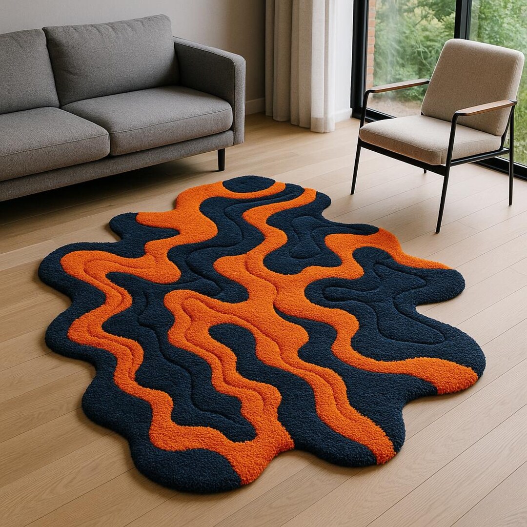 Abstract Wavy Rug – Modern Asymmetrical Free-form Carpet in Orange ...