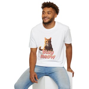 Funny Cat T-Shirt, Stay Meow Shirt, Cute Kawaii Cat Tee, Cat Lover Gift, Unisex Softstyle Graphic Shirt, Cat Cafe Aesthetic Top