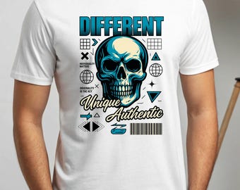 Different Skull Graphic Tee | Unique Authentic Typography, Geometric Elements