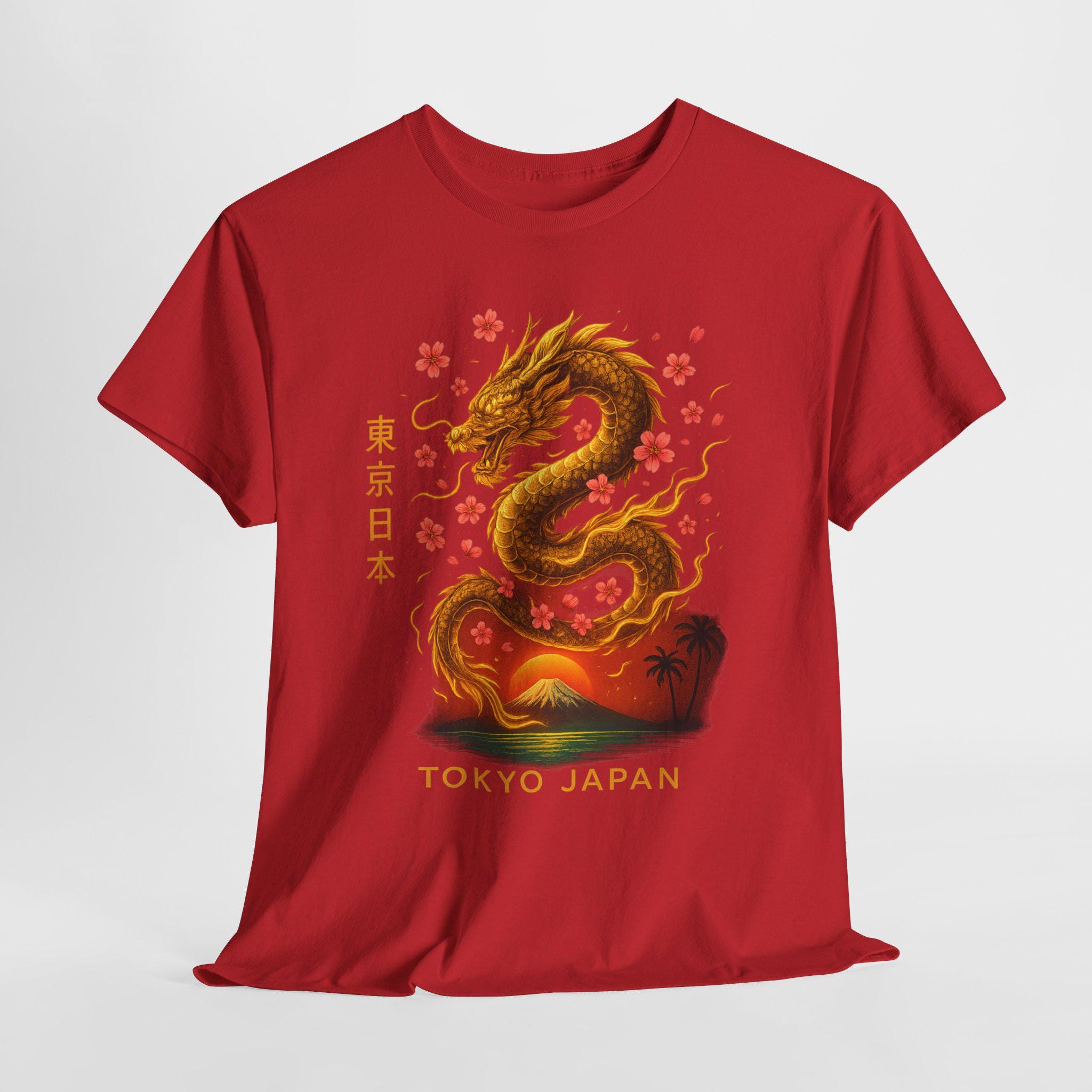 東京ジャパンドラゴングラフィックTシャツ、アジアンアートシャツ 