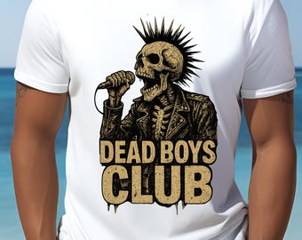 Dead Boys Club skeleton punk singer T-Shirt | Skull microphone tee