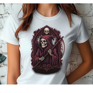 Gothic Grim Reaper T-shirt, Alternative Style Shirt, Halloween Apparel, Casual Outfit, Unisex Graphic T-Shirt
