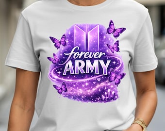 Maglietta BTS Forever ARMY / Logo in cristallo viola, design a farfalla