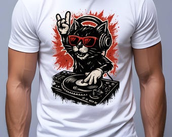 DJ Cat Graphic Tee - Music Lover Unisex Cotton T-Shirt
