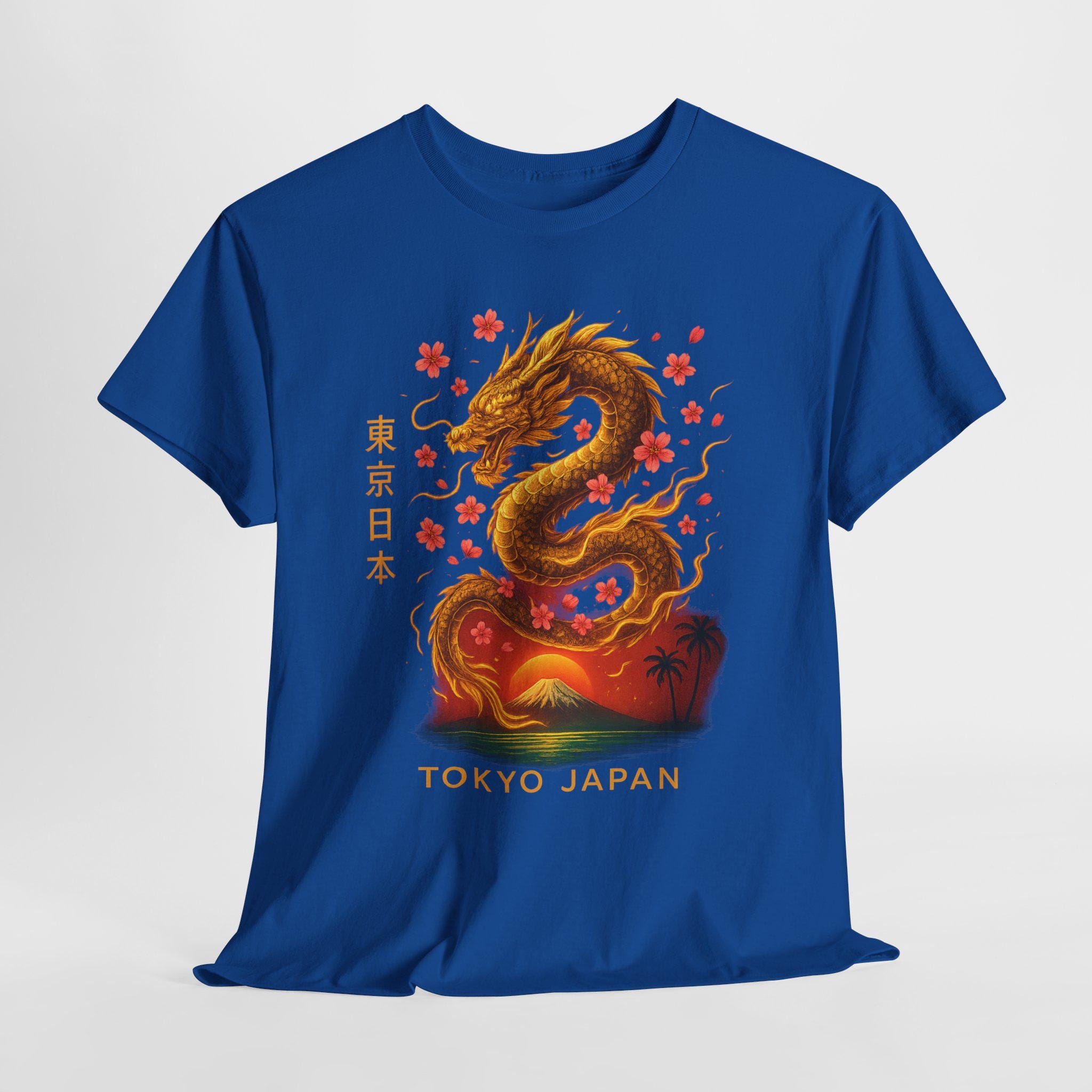 東京ジャパンドラゴングラフィックTシャツ、アジアンアートシャツ 