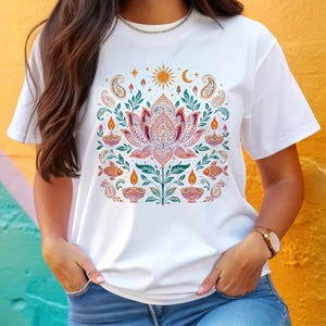 Lotus Blossom Unisex Cotton Tee: Boho Chic Yoga Shirt