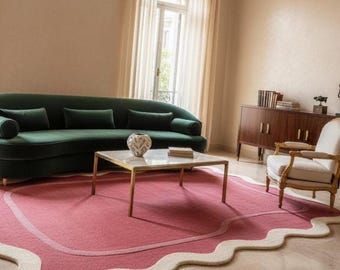 Handmade Pink Wool Area Rug, Modern Abstract Design