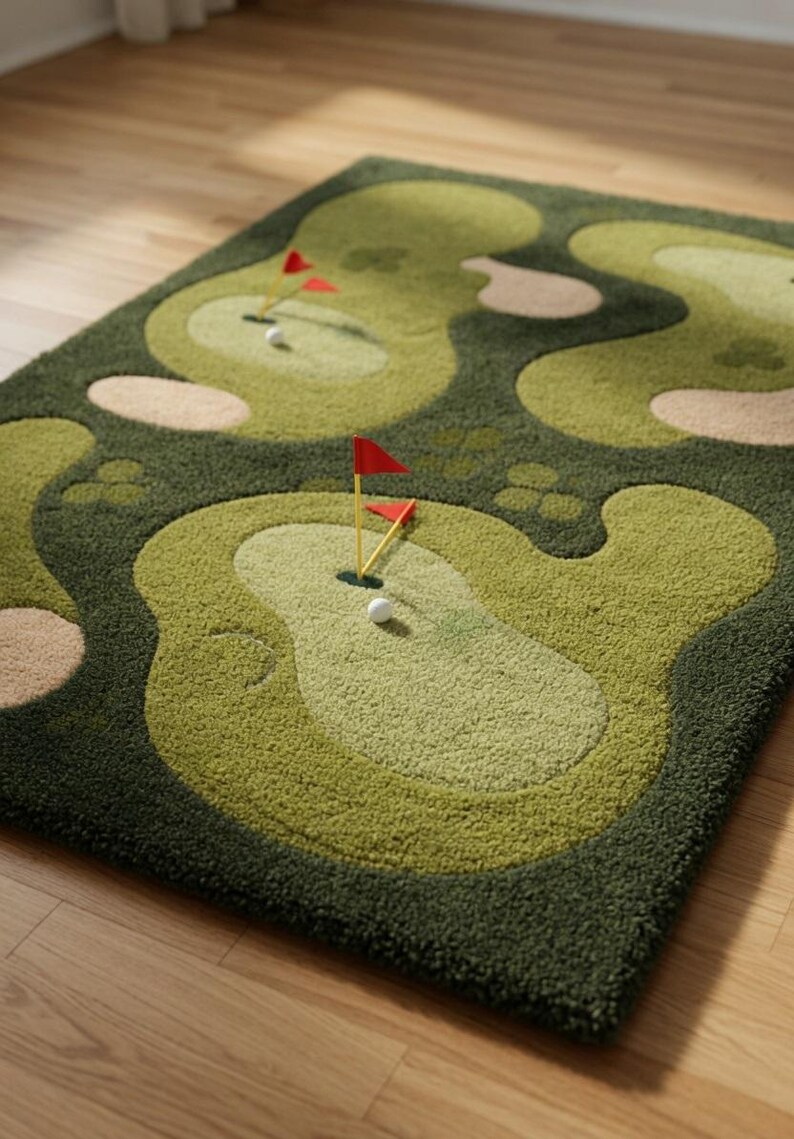 Golf Ramp Rug Hand Tufted Wool Golf Course Area Rug, Putting Greens, Sports Theme ...
