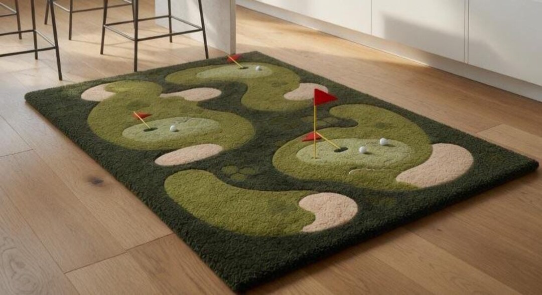 Golf Ramp Rug Hand Tufted Wool Golf Course Area Rug, Putting Greens, Sports Theme ...