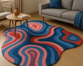 Hand-Tufted Wool Area Rug, Modern Abstract Wave Design
